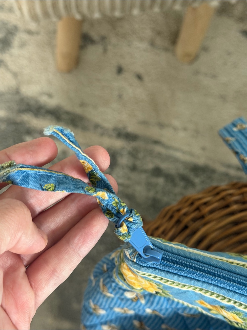 Vera Bradley Blue Quilted Tote with Yellow Rose Trim - Picture 5 of 16
